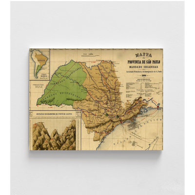 Sao Paolo, Brésil, 1886 par Vintage, carte de l'ancien Brésil, décoration de bureau à domicile, carte de l'Amérique du Sud