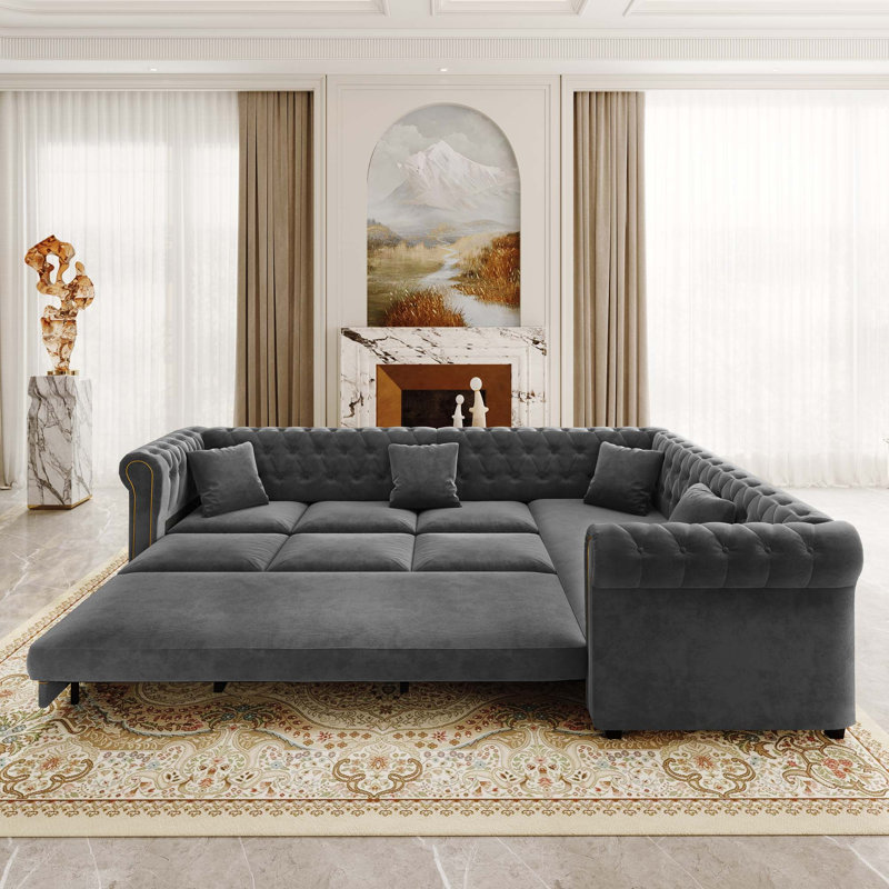 115.3 " Velvet L-Shaped Sofa Bed