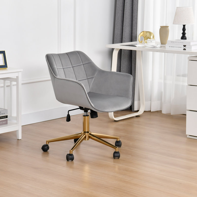 Modern Velvet Office Chair With Adjustable Swivel Gold Base