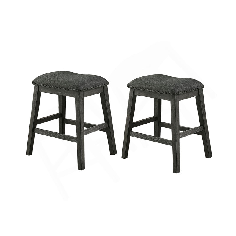 Tabouret de comptoir rembourré en tissu de lin, gris foncé (ensemble de 2)