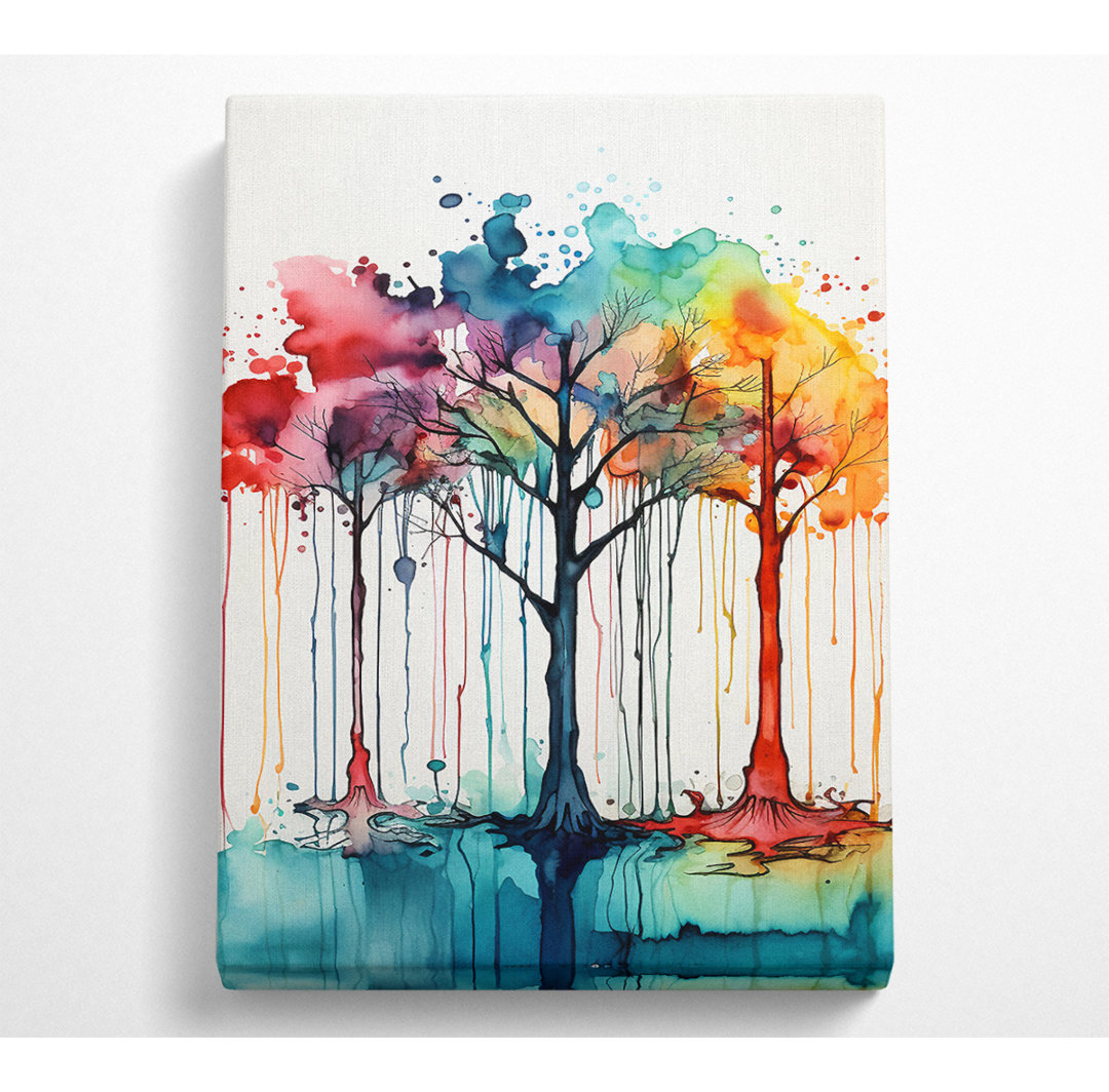 Three Trees Of Watercolour - Einzelner Bilderrahmen Kunstdrucke auf Leinwand