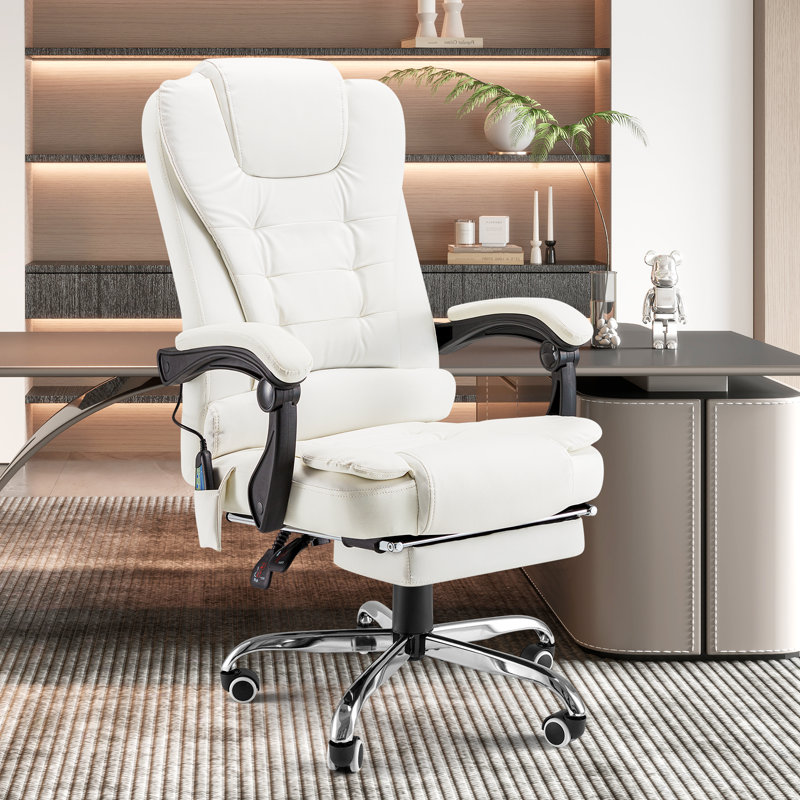 Nola Ergonomic Heated Massage Executive Chair, Cream Faux Leather