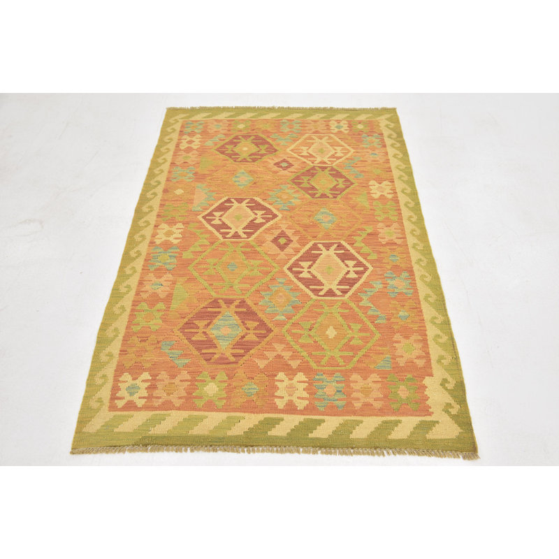 Tapis intérieur en laine orange/rouge 3 pi 3 po x 5 pi one-of-kind à la main noué la new age Elland