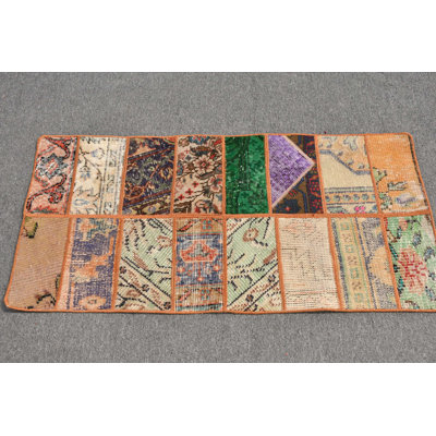 Handcrafted Turkish Patchwork Rug with Vibrant Colors and Unique Design for Every Home Decor Blue/Beige