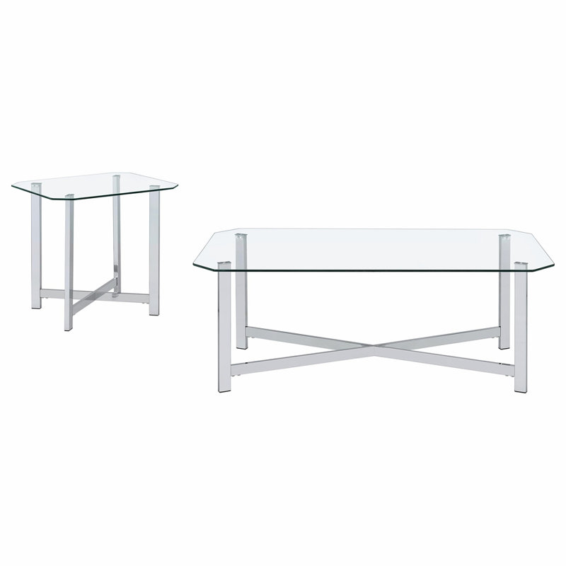 Chrome 2-piece Coffee Table Set, 18.25" H x 48" W x 26" D