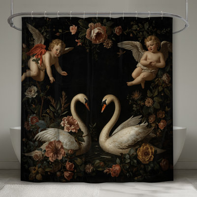 Swans With Cherubs Shower Curtains Extra Long