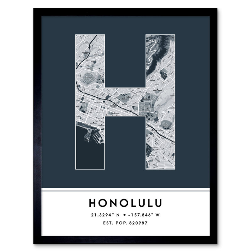 Honolulu Hawaii United States City Map 1 Piece Single Picture Frame Wall Art