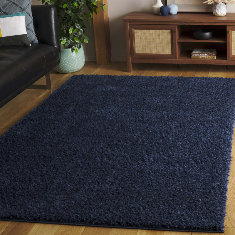Tapis bleu marine en polyester tissé à la machine Brelee, Rectangle 3 po x 5 po