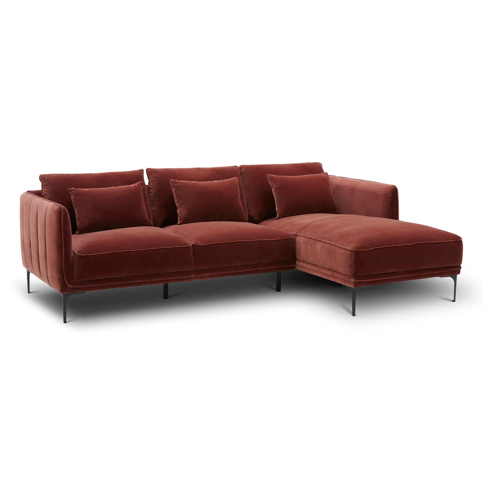 Rae 3 Piece Upholstered Living Room Set, Right Hand Facing, Falkirk Reddish Brown