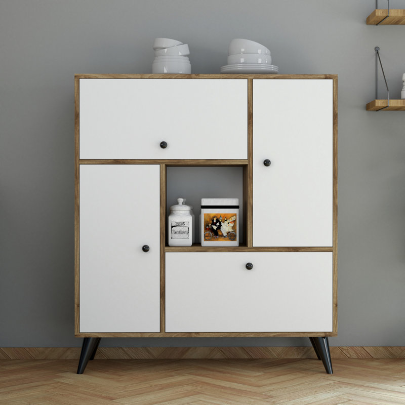 Mcnelly 120cm Kitchen Pantry, White/Walnut