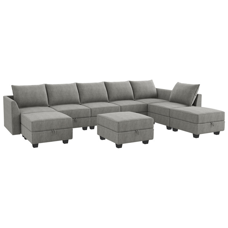 Canapé modulaire en U gris avec méridienne