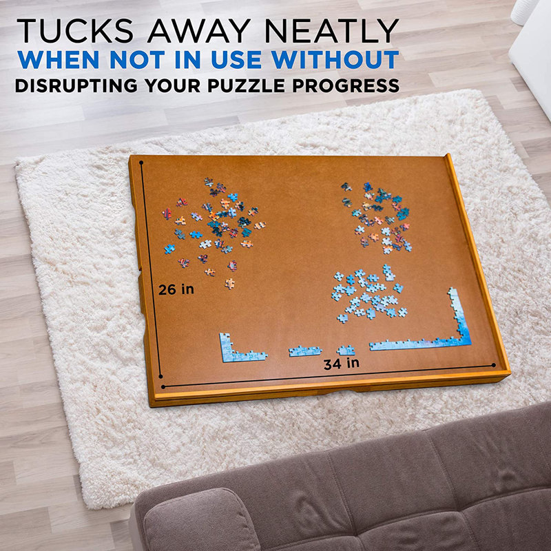 Elegant 27" x 35" Wooden Puzzle Board with 6 Storage Drawers