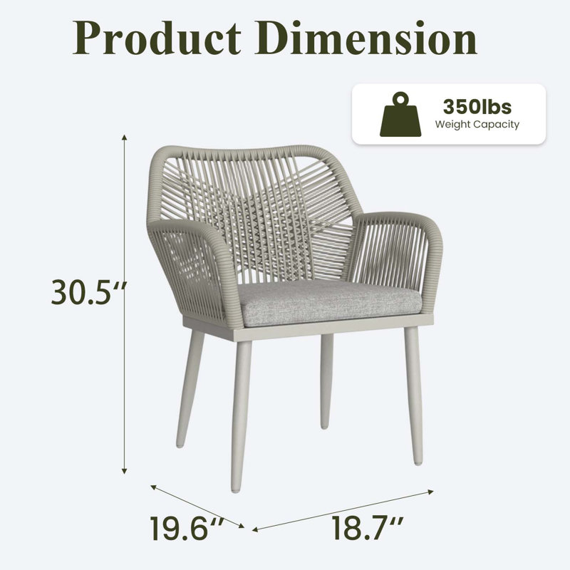 Patio Dining Armchair with Cushion, Light Grey