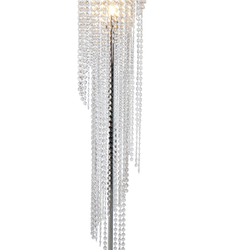 Elegant Crystal Floor Lamp With Cascading Beads, Sturdy Metal Base, And Soft Ambient Lighting For Glamorous Interiors