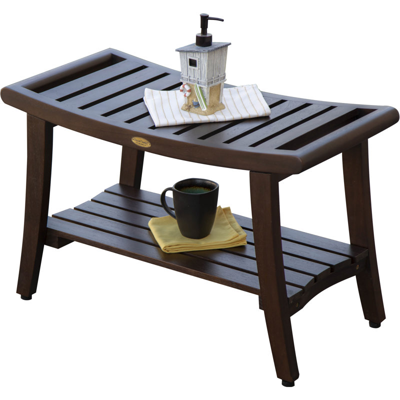 Elegant Zen Teak Shower Bench with Shelf and LiftAide Arms