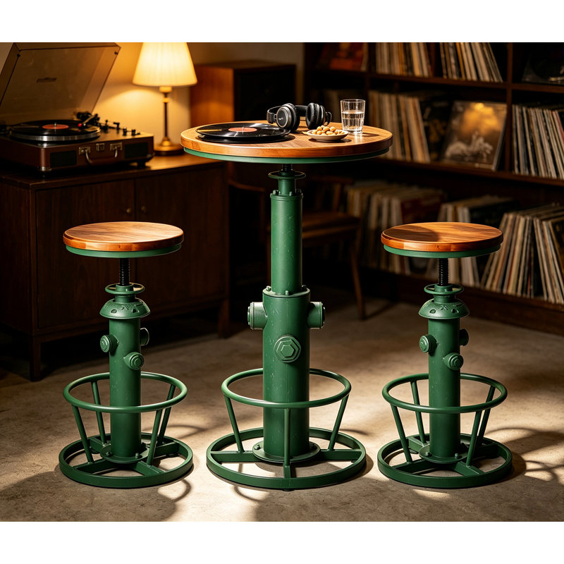Jermeshia 2 - Person Pine Pedestal Dining Set, Green, Green/Brown