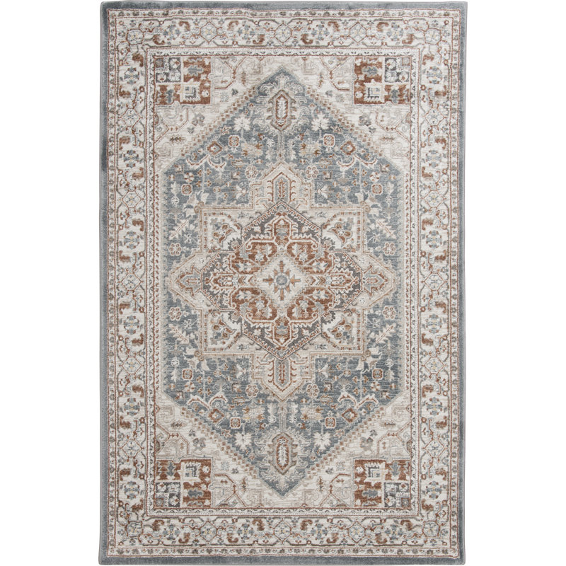 Tapis bleu / orange en polypropylène Bungalow Bungalow, Rectangle 4 pi 11,1 po x 7 pi 6,6 po