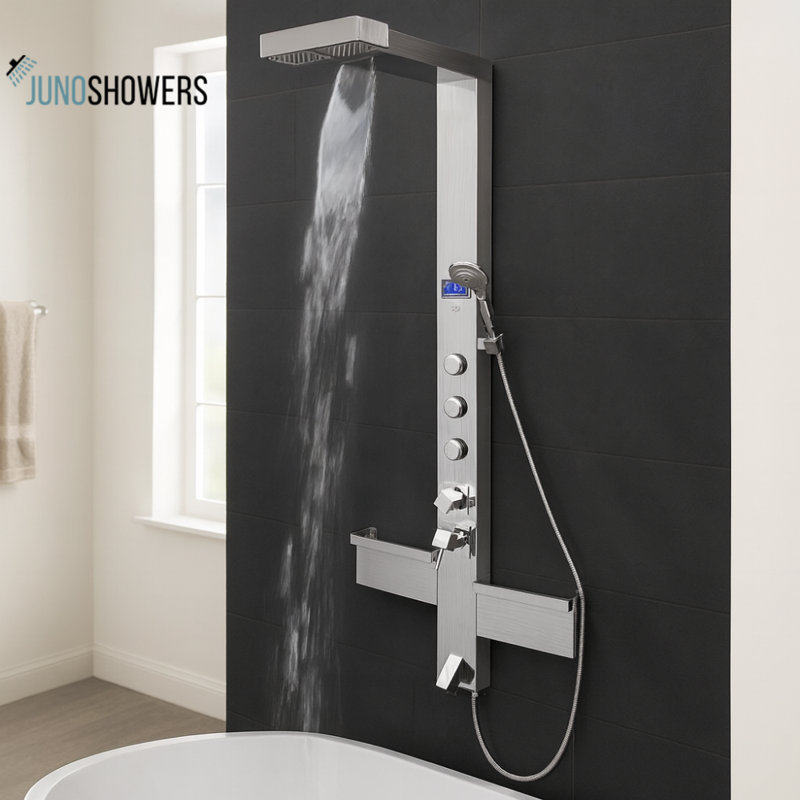 Juno Hammer Stainless Steel Rainfall Shower Panel with Handheld Shower Head