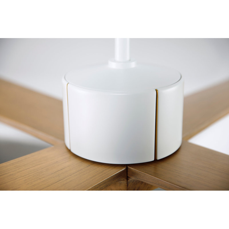 Nouveau Downrod Ceiling Fan, Matte White/Brass, Wall/Remote Combo Controls, Maple