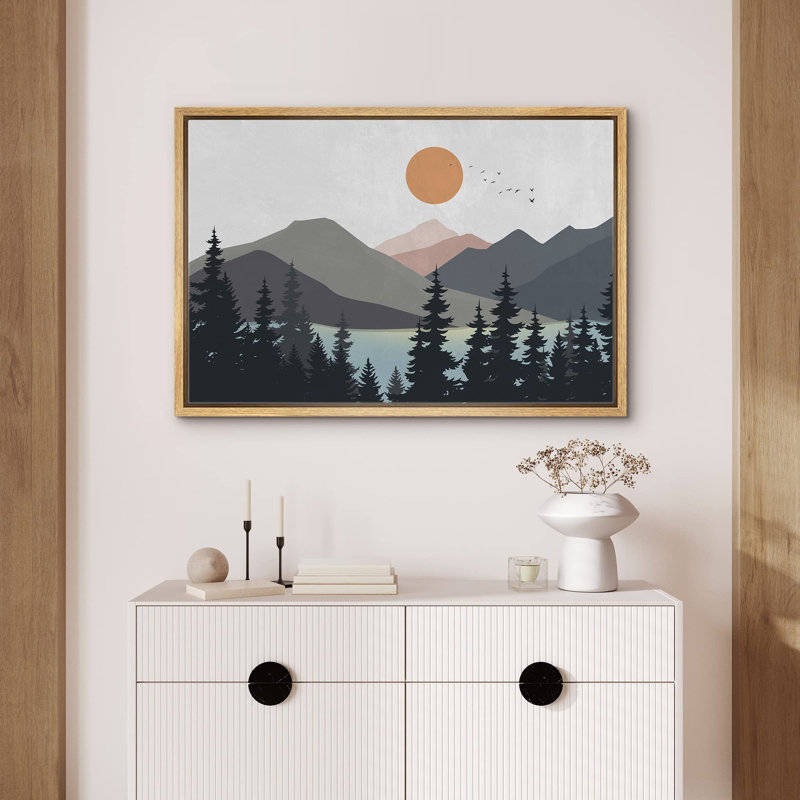 «Woodland Pastel Mountain Pine Tree Lake Nature Wilderness Modern Art Decor Boho» sur toile, Naturel, H 24 po x l 36 po