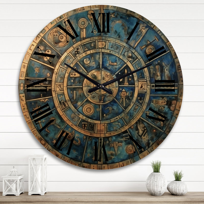 Illustration de mandala rétro The Great Mystery - horloge murale géométrique moderne surdimensionnée en bois, Très grand