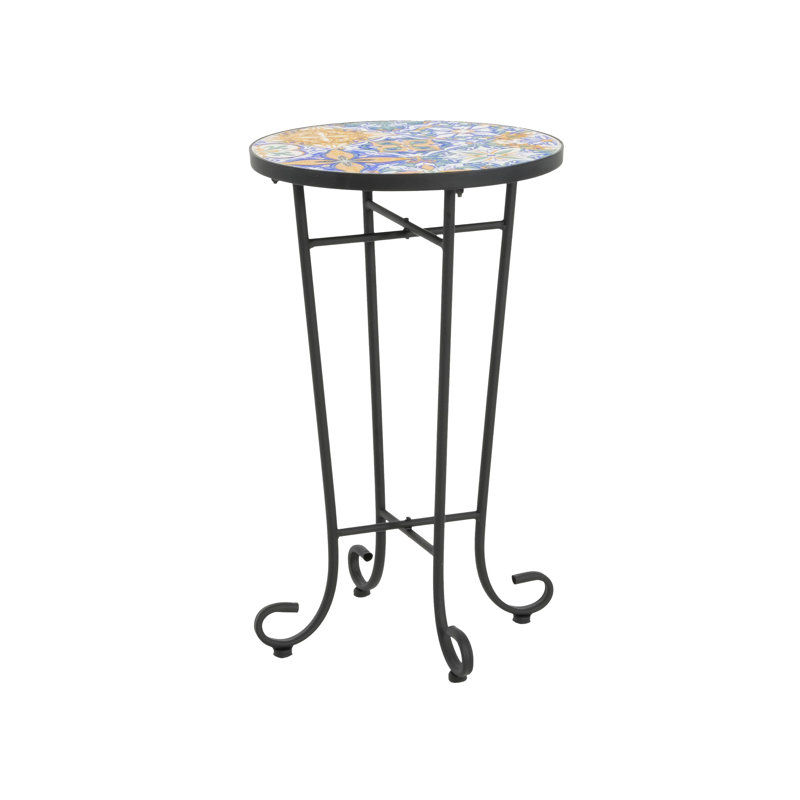 Outdoor Ceramic Tile Desk With Surface And Stable Legs Colourful Side Table For Patio Scratch- Robust Base