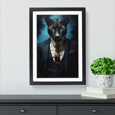 Panther In A Suit Painting No.2 - Single Picture Frame Print on Wood