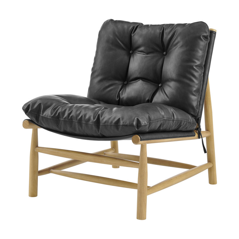 Pihu Faux Leather Tufted Accent Chair, Casa Black Faux Leather