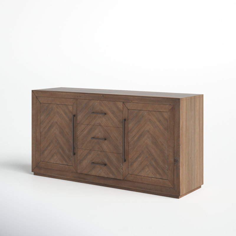 Aiden 62" Weathered Brown Pine Sideboard with Brass Hardware
