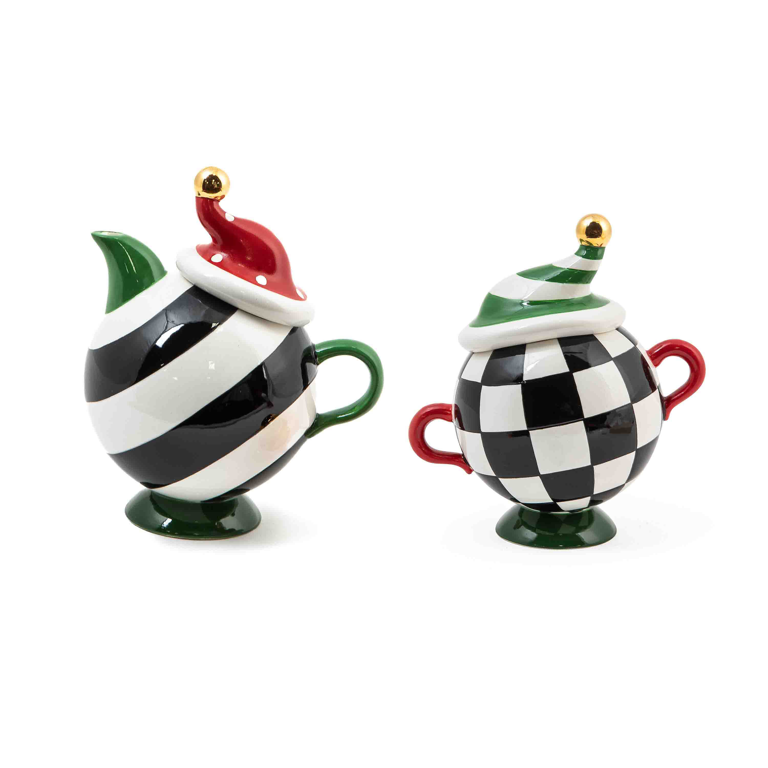 MacKenzie Childs Granny Kitsch Tipsy 2 Piece Creamer and Sugar Set