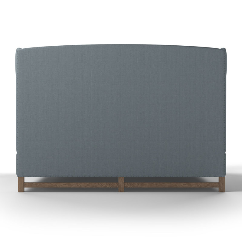 Herbert Upholstered Wingback Bed, Twin, Crushed Velvet Silver Streak, Weathered