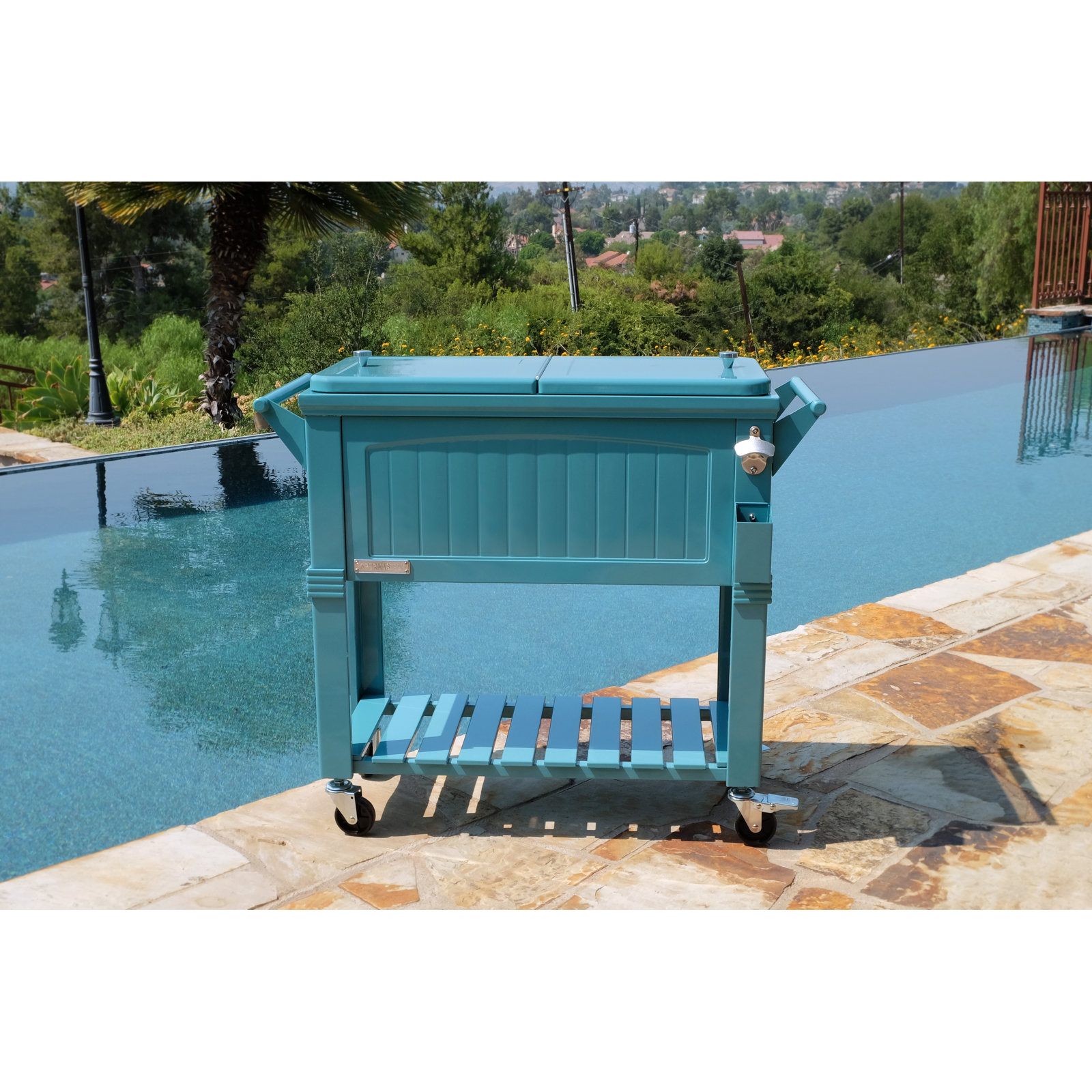 Permasteel Rolling Cooler, Teal, With Divider