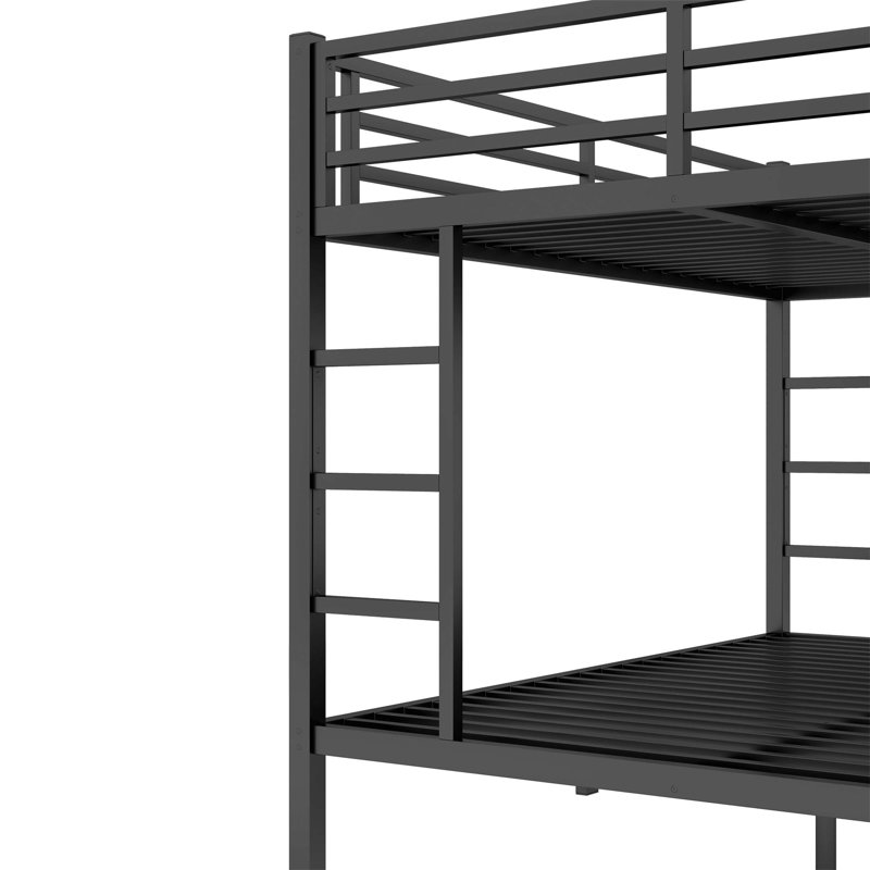 Queen Over Queen Bunk Bed,heavy Duty Metal Bunk Bed Frame For Adults,2 Side Ladder,guardrail,space-saving,noise Reduced,no Box Spring Needed,black