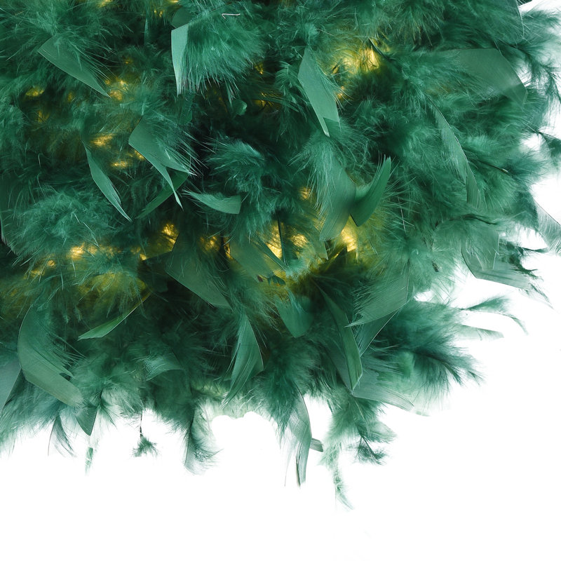 Eye-Catching and Modern Genuine Feather Decorated Pendant Light Shade, 20cm H x 25cm W x 25cm D, Forest
