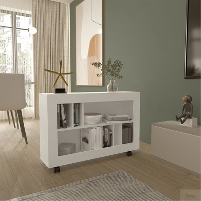 Console console, 5 tablettes, 4 roulettes