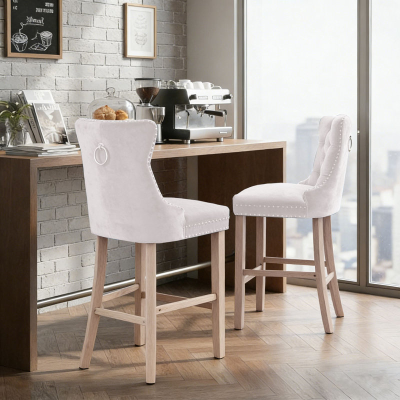 Ensemble de tabourets de bar double rembourrés Classic, Siège beige / structure en bois clair
