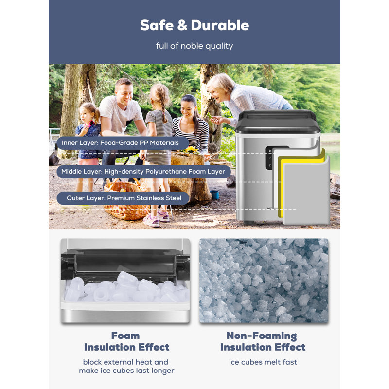 FOHERE Stainless Steel Ice Makers Countertop 30Lbs In 24H, Ready In 5 Mins, 2 Sizes, Selfclean