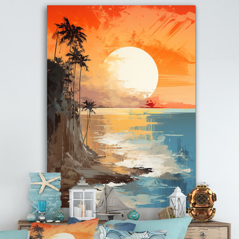 Coucher de soleil sur la côte du paradis côtier V - art mural minimaliste côtier, Toile tendue, H 20 po x l 12 po x P 1 po