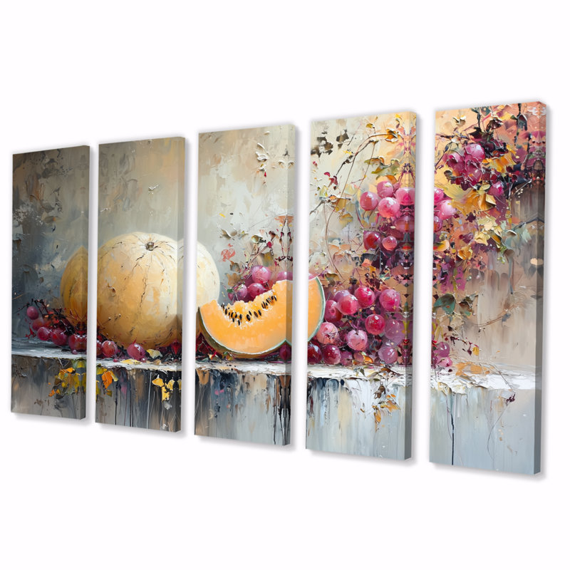 Melon dans les tons orange et rose - Ensemble de décoration murale Melon, H 28 po x l 60 po
