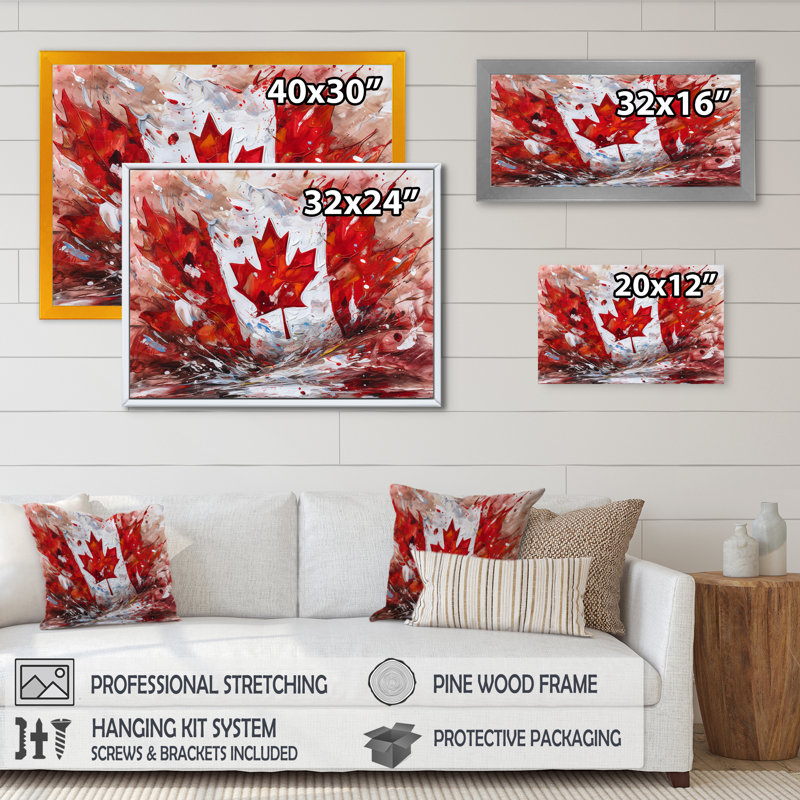 Drapeau canadien flottant - impressions sur toile, Cadre photo noir, H 12 po x l 20 po