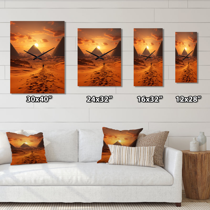 Égypte, désert antique des sables I - Horloge murale égyptienne surdimensionnée, H 28 po x l 12 po x P 1 po