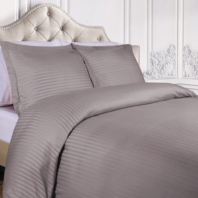 100% Egyptian Cotton Traditional Sateen Striped Luxor Treasures Duvet Cover Set, Gray