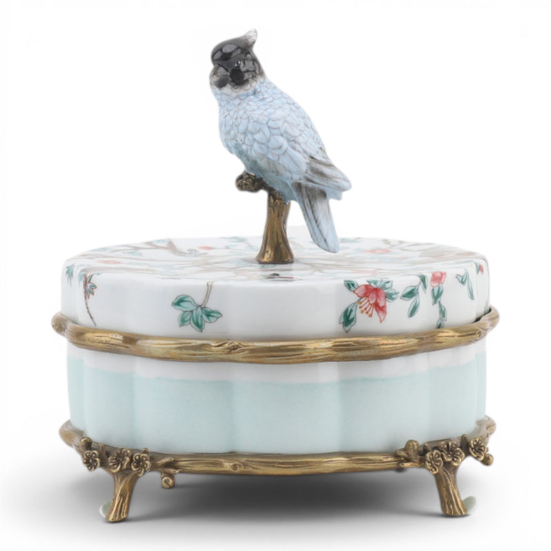 Boîte à oiseaux en porcelaine avec bronze doré