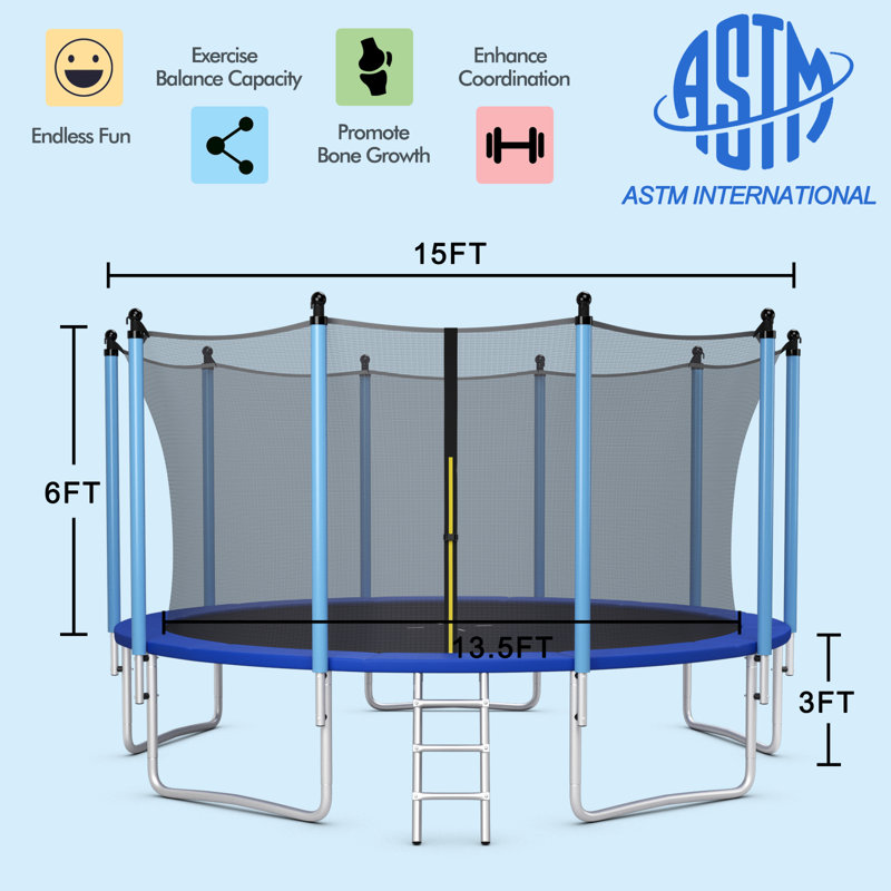 Trampoline de cour arrière de 15 pi avec enceinte sécuritaire Topbuy Patiojoy