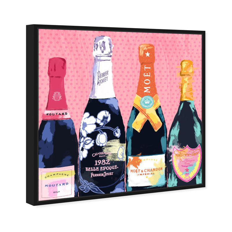 Drinks and Spirits Pass The Bottle! Champagne - impression sur toile tendue, H 12 po x l 12 po, Cadre noir