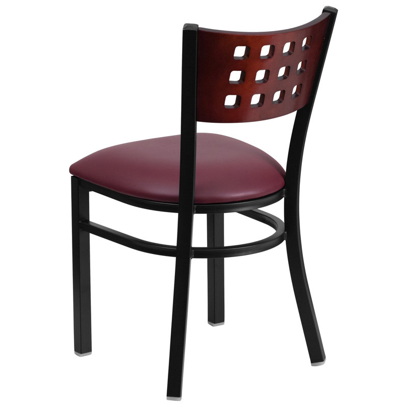 Elegant Mahogany and Burgundy Vinyl Metal Frame Side Chair
