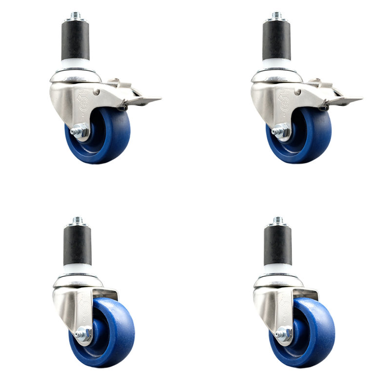 Ensemble de roulettes extensibles en poly massif avec 2 freins verrouillables, H 3,5 po x l 3,5 po