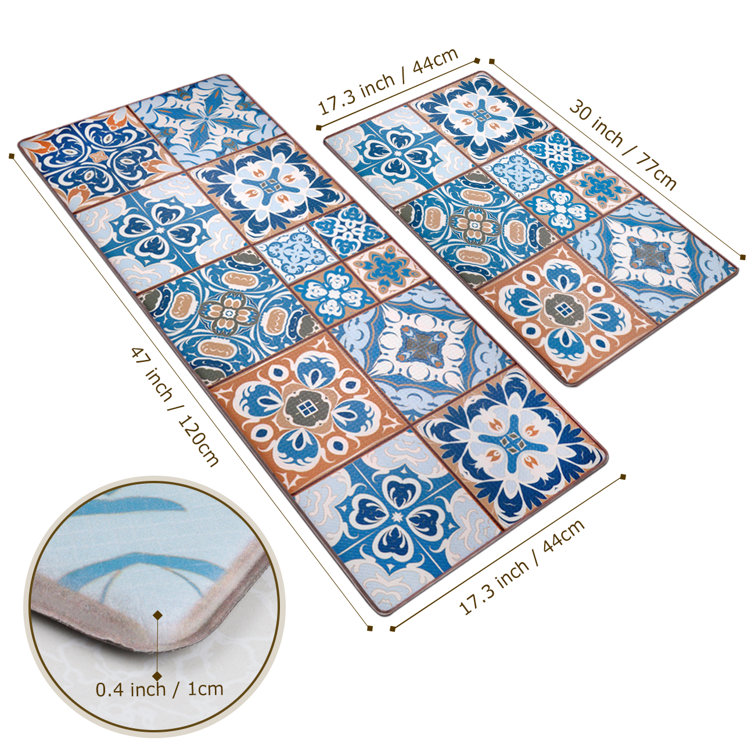 Alcott Hill Luka Anti-Fatigue Comfort Quatrefoil Kitchen Mat, Blue