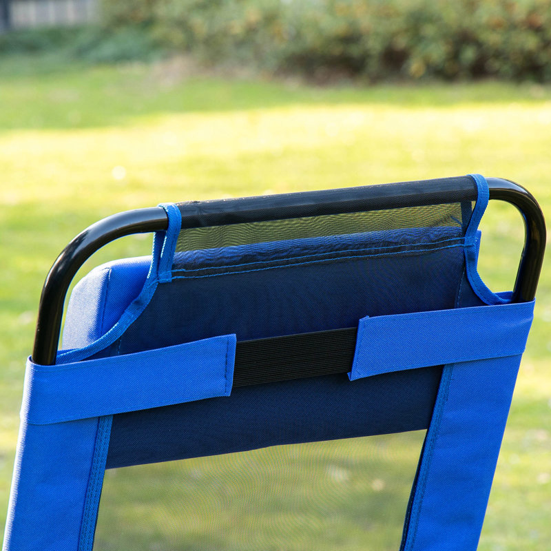 Chaise de patio pliante de 2 personnes, chaise longue bleue à dossier réglable et amovible pour l'extérieur