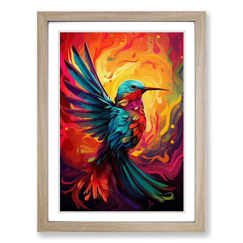 Hummingbird Modern Art - Framed Print, Oak, 64cm H x 46cm W x 2cm D
